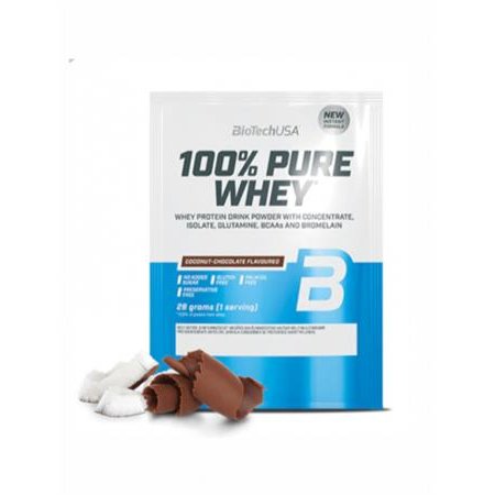 Srvátkový proteínový prášok, 28g, BIOTECH USA "100% Pure Whey", kokos-čokoláda