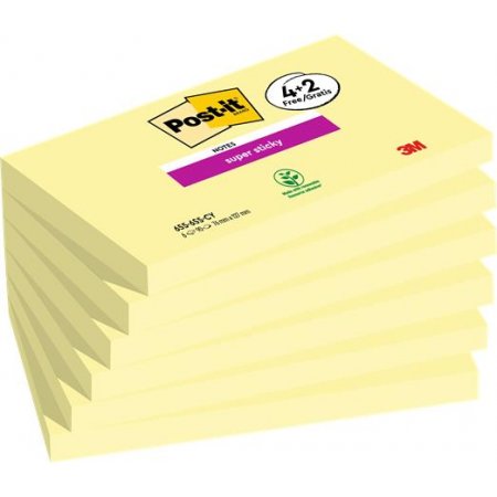 Samolepiaci bloček, 76x127 mm, 4+2x90 listov, 3M POSTIT "Super Sticky", žltá