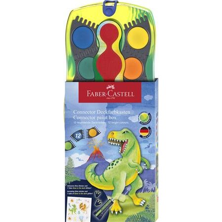 Vodové farby, 12 kusové, spojiteľné, FABER-CASTELL, dinosaurus