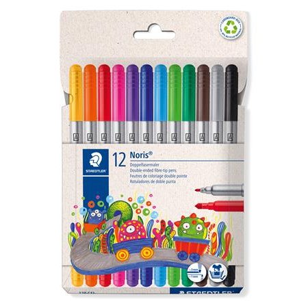 Fixky, sada, 1-3 mm, obojstranné, vyprateľné, STAEDTLER "Noris® 320, 12 rôznych farieb