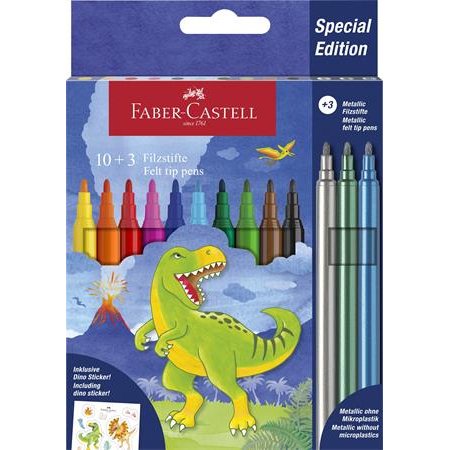 Fixky, sada, FABER-CASTELL "Dino" 10 rôznych farieb + 3  kovové farby