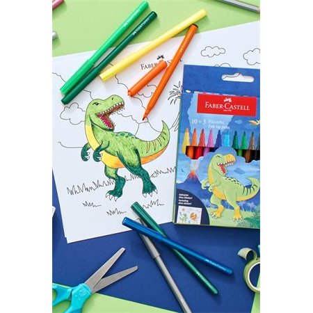Fixky, sada, FABER-CASTELL "Dino" 10 rôznych farieb + 3  kovové farby