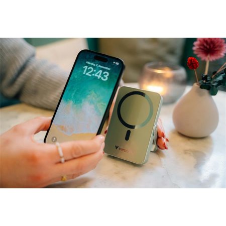 Power banka, externá batéria, magnetická (bezdrôtová), 10 000 mAh, stojanček, VERBATIM "Charge n Go", zelená
