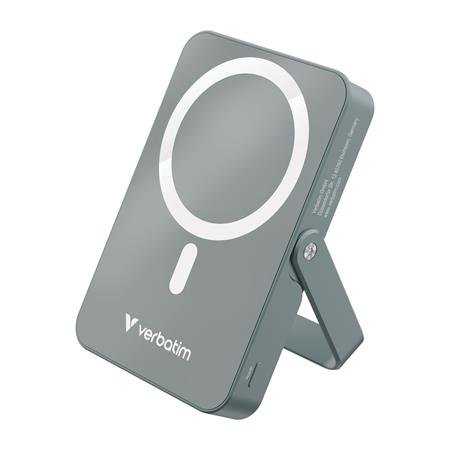 Power banka, externá batéria, magnetická (bezdrôtová), 10 000 mAh, stojanček, VERBATIM "Charge n Go", sivá