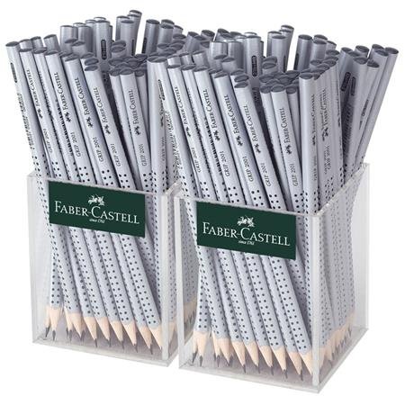 Grafitová ceruzka, displej, HB, trojhranná, FABER-CASTELL "Grip 2001", strieborná