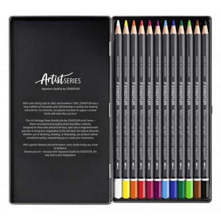 Akvarelové ceruzky, sada, šesťhranné, plechová krabička, STAEDTLER "Mars® Lumograph® 104", 12 rôznych farieb