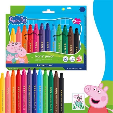 Fixky, sada, 2,5 mm, vyprateľné, jumbo, STAEDTLER „Noris® junior 329”, Peppa Pig, 12 farieb