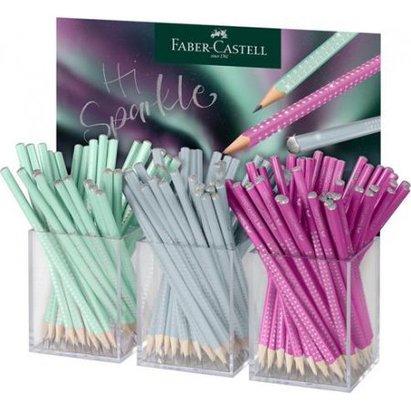 Grafitová ceruzka, displej, B, trojhranná, FABER-CASTELL "Sparkle Aurora", mix farieb