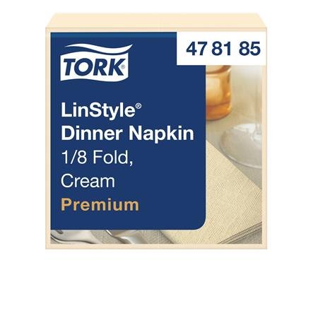 Servítky, priemyselne kompostovateľné, 1/8 ohyb, 1-vrstvové, 39x39 cm, Premium, TORK "LinStyle", krémové