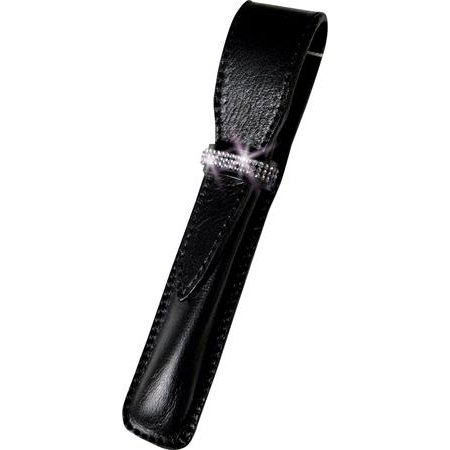 Puzdro na pero, čierne, kožené, SWAROVSKI® krištále v 3 radoch, 16 cm, ART CRYSTELLA®