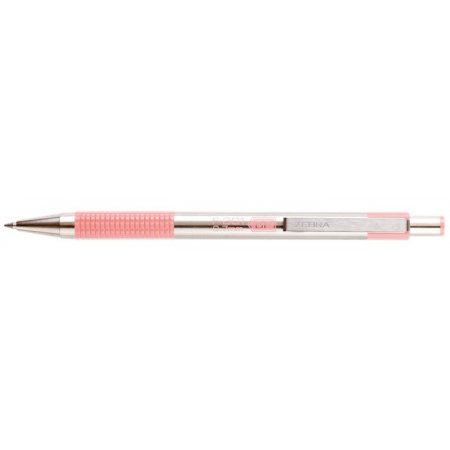 Guľôčkové pero, 0,24 mm, stláčací mechanizmus, nerezová oceľ, farba tela: pastelová ružová, ZEBRA "F-301", modré