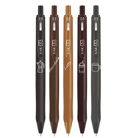 Gélové pero, 0,33 mm, stláčací mechanizmus, ZEBRA "Sarasa Clip Coffee", 5 rôznych farieb