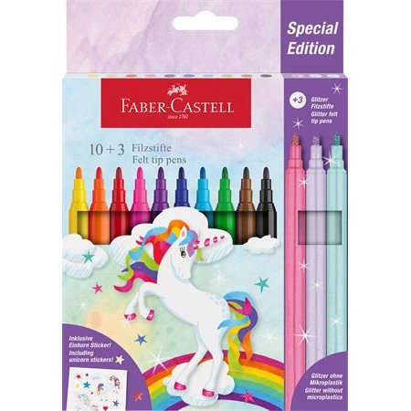 Fixky, sada, FABER-CASTELL "Jednorožec" 10 rôznych farieb + 3 trblietavé