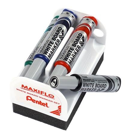 Popisovače, sada, 6 mm, kužeľovitý hrot, PENTEL "Maxiflo", 4 rôzne farby