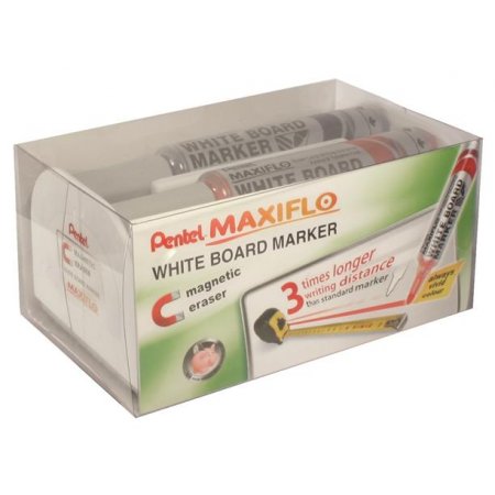 Popisovače, sada, 6 mm, kužeľovitý hrot, PENTEL "Maxiflo", 4 rôzne farby