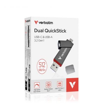 USB kľúč, 512GB, USB-A/C 3.2 Gen1, VERBATIM "Dual QuickStick", čierny