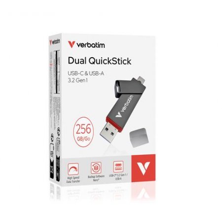 USB kľúč, 256GB, USB-A/C 3.2 Gen1, VERBATIM "Dual QuickStick", čierny