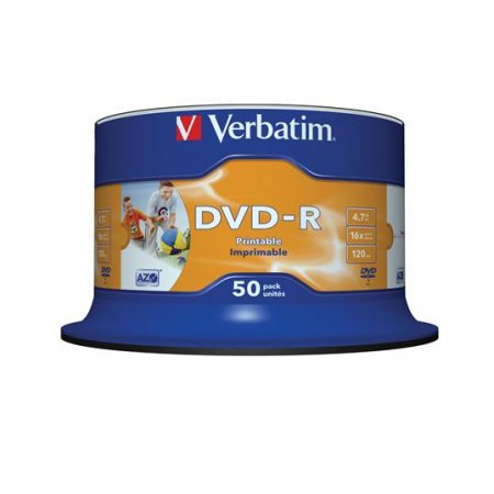 DVD-R disk, potlačiteľný, matný, no-ID, 4,7GB, 16x, cake box, VERBATIM