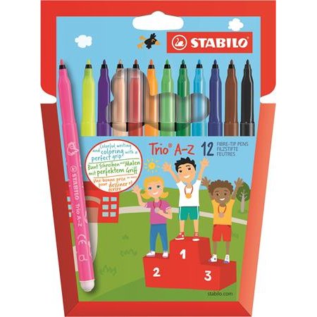 Fixky, sada, 0,7 mm, STABILO "Trio A-Z", 12 rôznych farieb