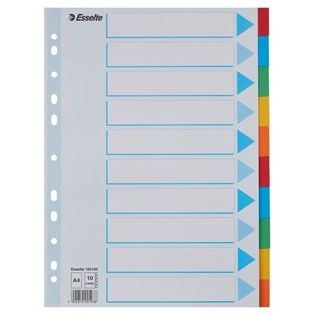 Register, kartónový, A4, 10 dielny, popisovateľná predná strana, ESSELTE "Standard", farebný
