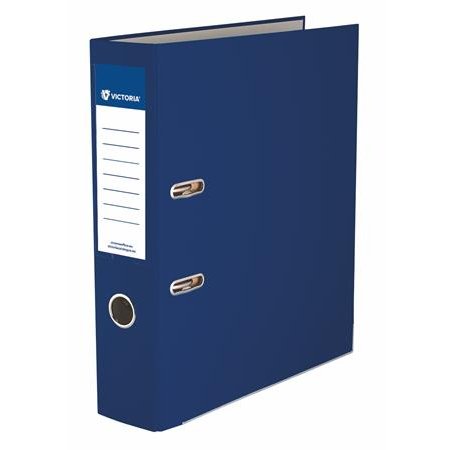 Pákový šanón, 75 mm, A4, PP/kartón, s ochranným spodným kovaním, VICTORIA OFFICE  "Basic, tmavomodrá