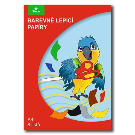 Farebný papier, A4, samolepiaci, 8 listov, STEPA, mix farieb