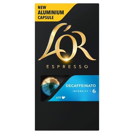 Kávové kapsule, kompatibilná s Nespresso®, 10 ks, JACOBS DOUWE EGBERTS "L`OR Decaffeinato