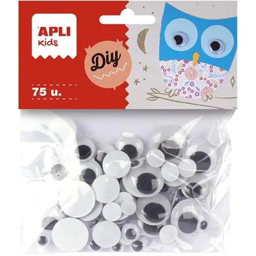 Pohyblivé očká, okrúhle, APLI "Creative", čierno-biela
