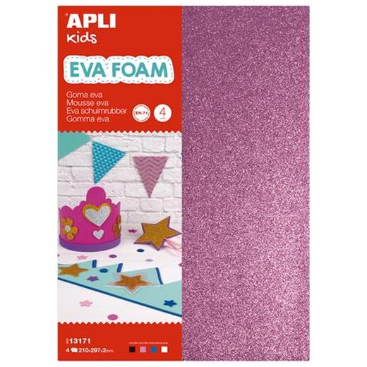 Moosguma, 210x297 mm, A4, glitter, APLI Kids "Eva Sheets", mix farieb