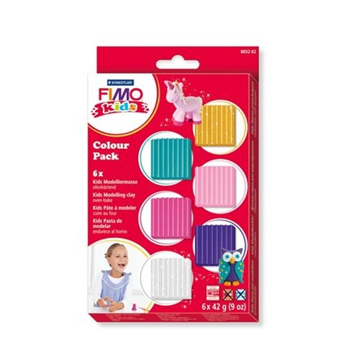 Modelovacia hmota, 6x42 g, pre dievčatá, FIMO "Kids Color Pack", 6 rôznych farieb