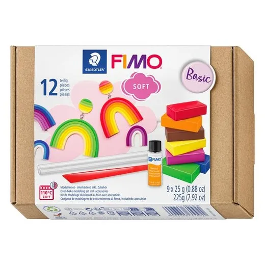 Modelovacia hmota, sada, 9x25 g, polymérová, FIMO "Soft Basic", 9 rôznych farieb
