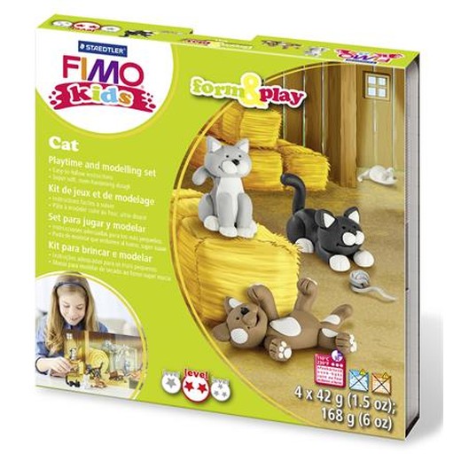 Modelovacia hmota, 4x42 g, FIMO "Kids Form & Play", mačky
