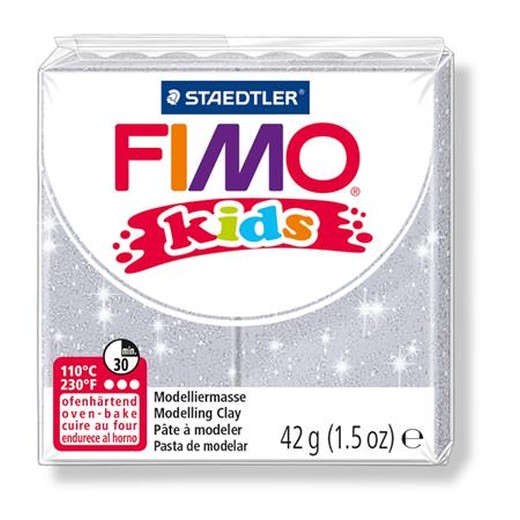 Modelovacia hmota, 42 g, polymérová, FIMO "Kids", trblietavá strieborná