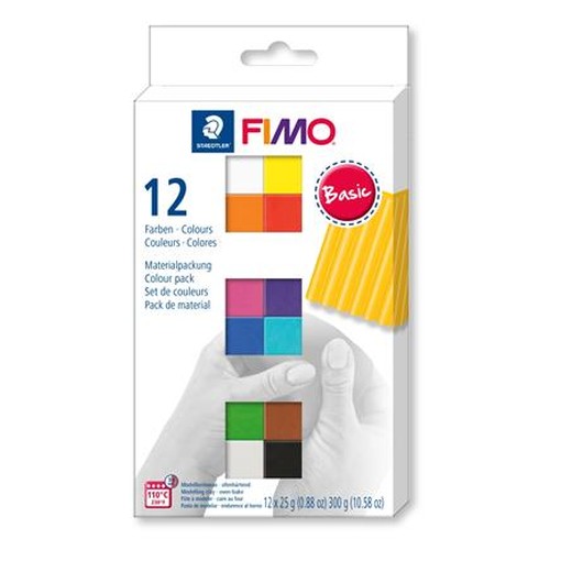Modelovacia hmota, sada, 12x25 g, na vypálenie, FIMO "Soft Basic", 12 rôznych farieb