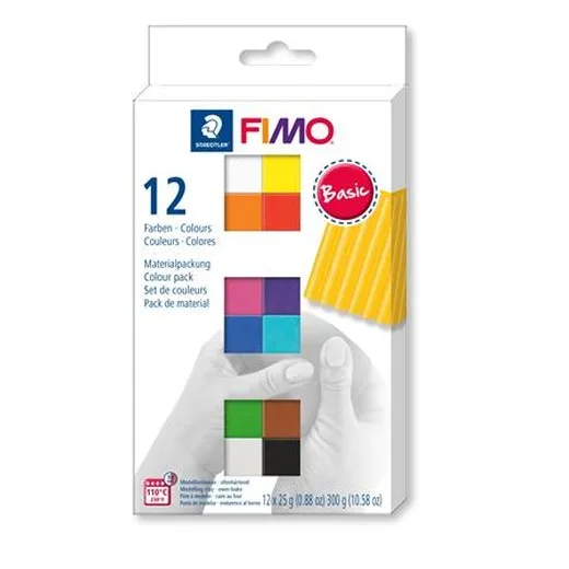Modelovacia hmota, sada, 12x25 g, na vypálenie, FIMO "Soft Basic", 12 rôznych farieb