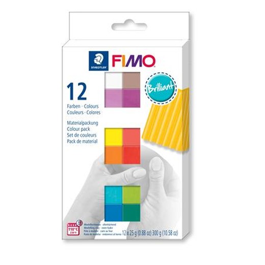 Modelovacia hmota, sada, 12x25 g, na vypálenie, FIMO "Soft Brilliant", 12 rôznych farieb