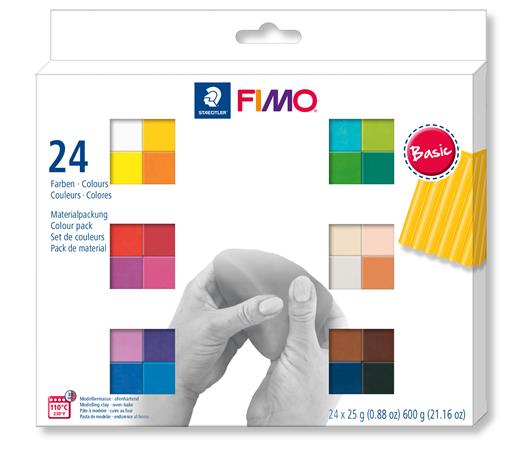 Modelovacia hmota, sada, 24x25 g, na vypálenie, FIMO "Soft Basic", 24 rôznych farieb