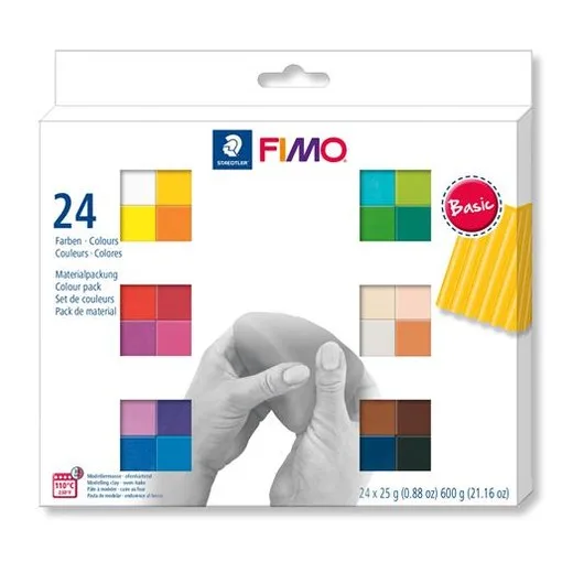 Modelovacia hmota, sada, 24x25 g, na vypálenie, FIMO "Soft Basic", 24 rôznych farieb