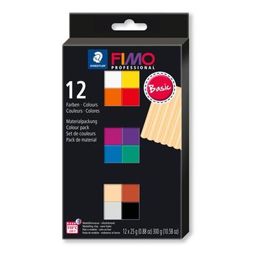 Modelovacia hmota, sada, 12x25 g, na vypálenie, FIMO "Professional Basic", 12 rôznych farieb
