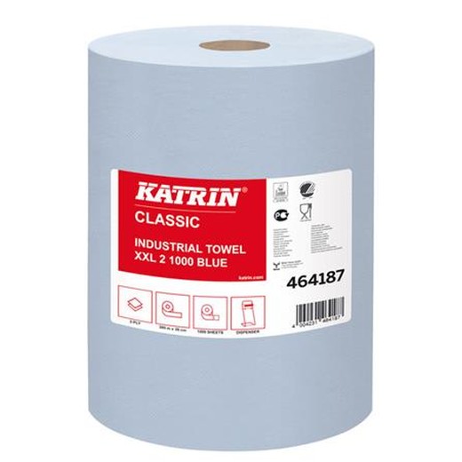 Priemyselné papierové utierky, 2-vrstvové, KATRIN "Classic XXL2", modrá