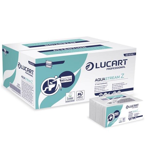Papierové utierky, Z ohyb, dvojvrstvové, LUCART "Aquastream", biela