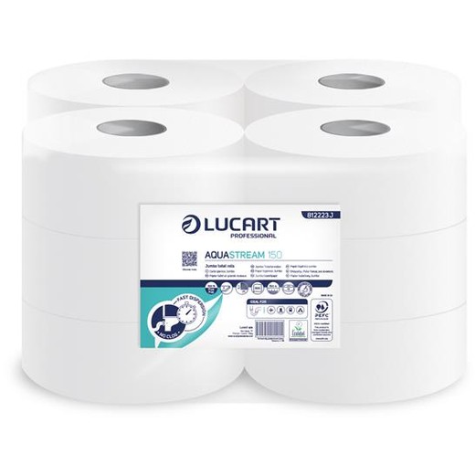 Toaletný papier, 2-vrstvový, maxi, 150 m, 19 cm priemer, LUCART "Aquastream 150", biela