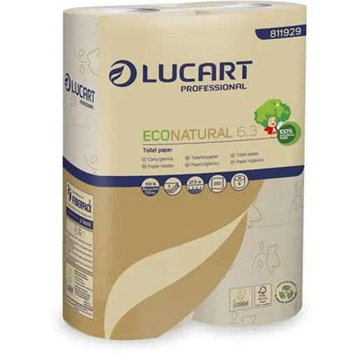 Toaletný papier, 3-vrstvový, malý kotúč, 27,5 m, LUCART "EcoNatural 6.3", hnedá