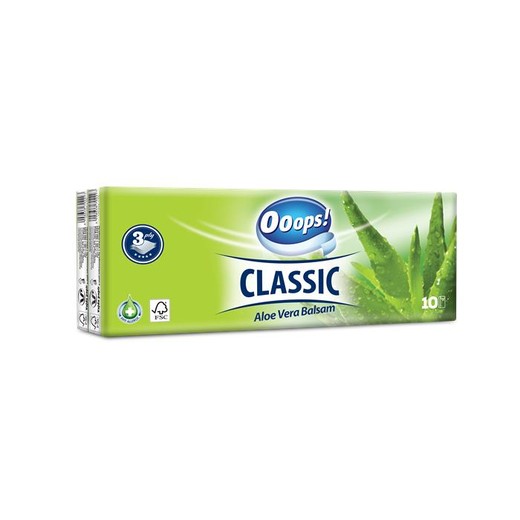 Papierové vreckovky, 3-vrstvové, 10x10ks, "Ooops! Classic", aloe vera