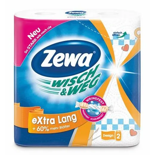 Papierové utierky, 2-vrstvové, 2 kotúče/bal, ZEWA "Wisch&Weg extra lang"