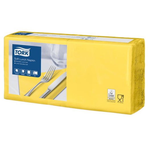 Servítky, 1/4 ohyb, 3-vrstvové, 32,5x32,8 cm, Advanced, TORK "Soft Lunch", žltá