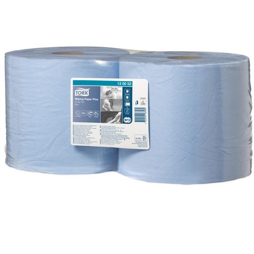 Papierová utierka, v kotúči, priemer: 26 cm, W1/W2 systém, 2-vrstvová, TORK "Plus", modrá