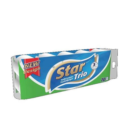 Toaletný papier, 3-vrstvový, malý kotúč, 10 kotúčov, "Star Trio"