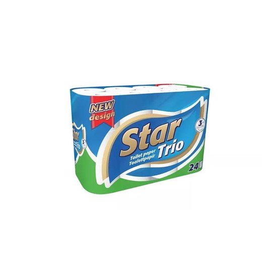 Toaletný papier, 3-vrstvový, malý kotúč, 24 kotúčov, "Star Trio"