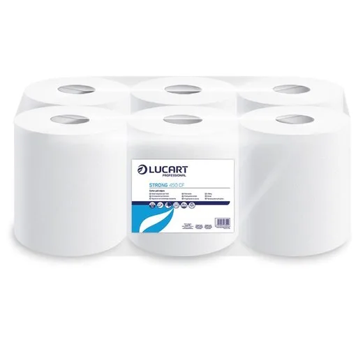 Papierové utierky, kotúčové, vnútorné dávkovanie, 2-vrstvové, LUCART "Strong 450 CF", biela